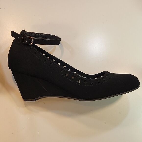 NICOLE NUBUCK FAUX SUEDE WOMEN"S ROUND TOE WEDGE HEEL SHOE - Picture 13 of 14